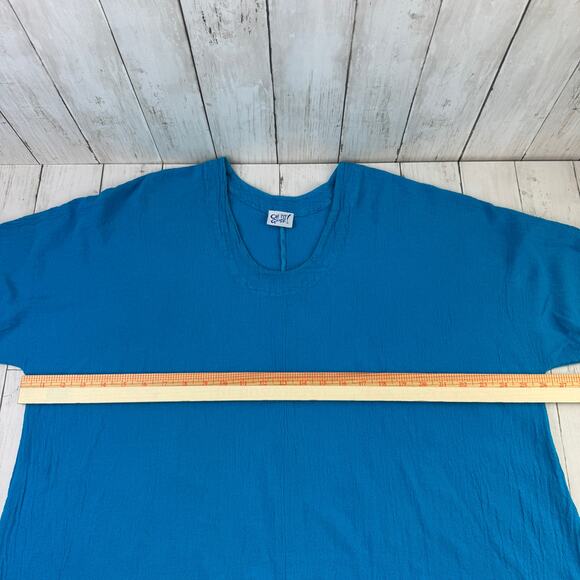 Oh My Gauze! Blue Arty Cotton Gauze Blouse Ruched Tunic Plus Size 3 / XXL 16+ - Picture 14 of 16